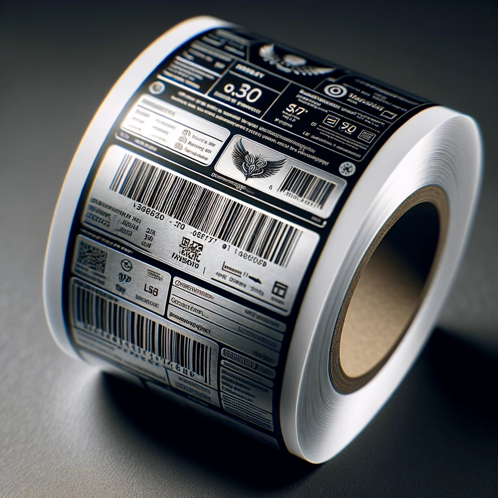 Dall·e 2024 01 29 17.33.10 An Image Showing A Close Up View Of A Thermal Label With Detailed Printing. The Label Includes A Barcode, Product Information, And A Company Logo, All Dall·e 2024 01 29 17.33.10 An Image Showing A Close Up View Of A Thermal Label With Detailed Printing. The Label Includes A Barcode, Product Information, And A Company Logo, All