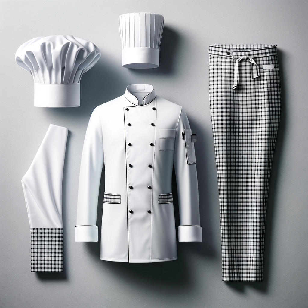 Dall·e 2024 01 29 17.58.11 An Image Of Professional Chef’s Uniform, Featuring A Clean And Crisp White Chef Jacket, Checkered Trousers, And A Traditional Chef’s Hat. The Uniform Dall·e 2024 01 29 17.58.11 An Image Of Professional Chef's Uniform, Featuring A Clean And Crisp White Chef Jacket, Checkered Trousers, And A Traditional Chef's Hat. The Uniform